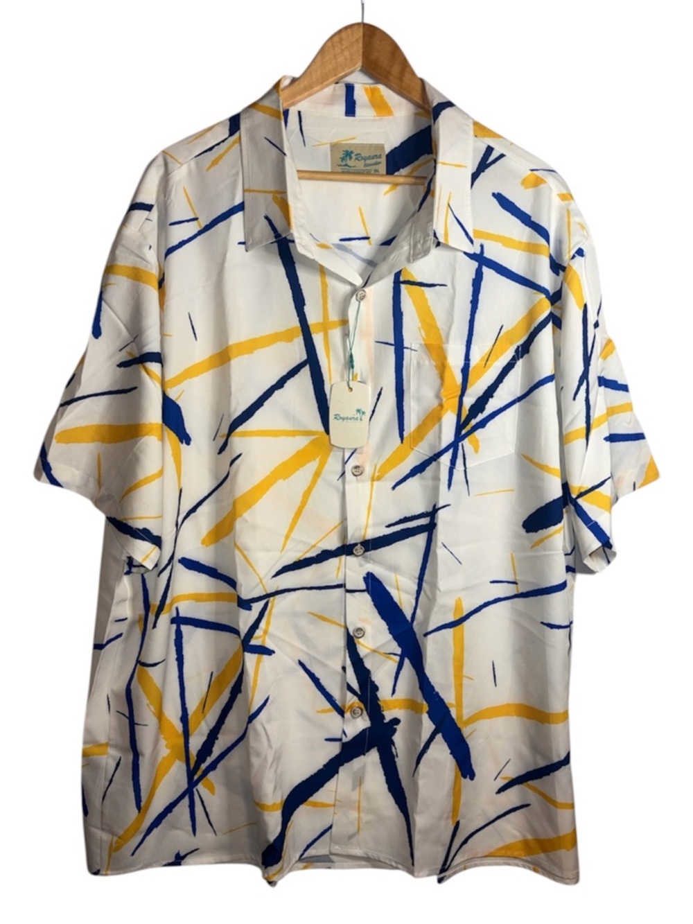 Rayaura Hawaiian Shirt NWT Men’s 3XL Blue Yellow Abstract Pattern Brand New